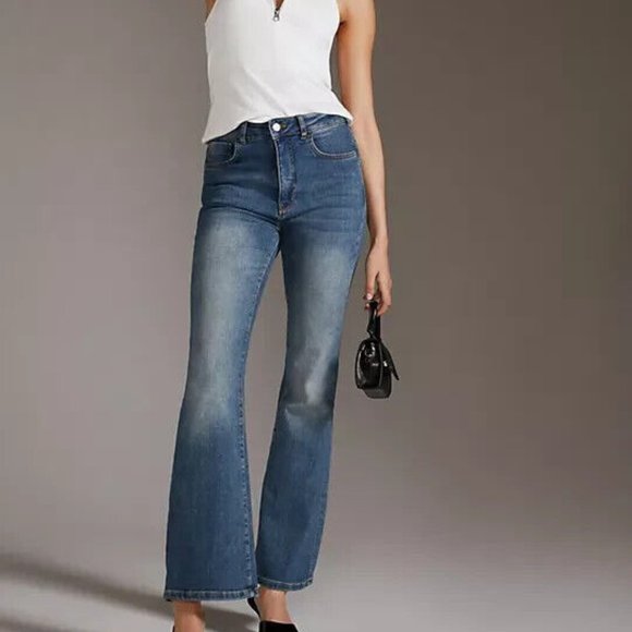 Anthropologie Pilcro 32 Tall NWT The Icon Flare Jeans Medium Blue Denim 32T - Picture 6 of 9